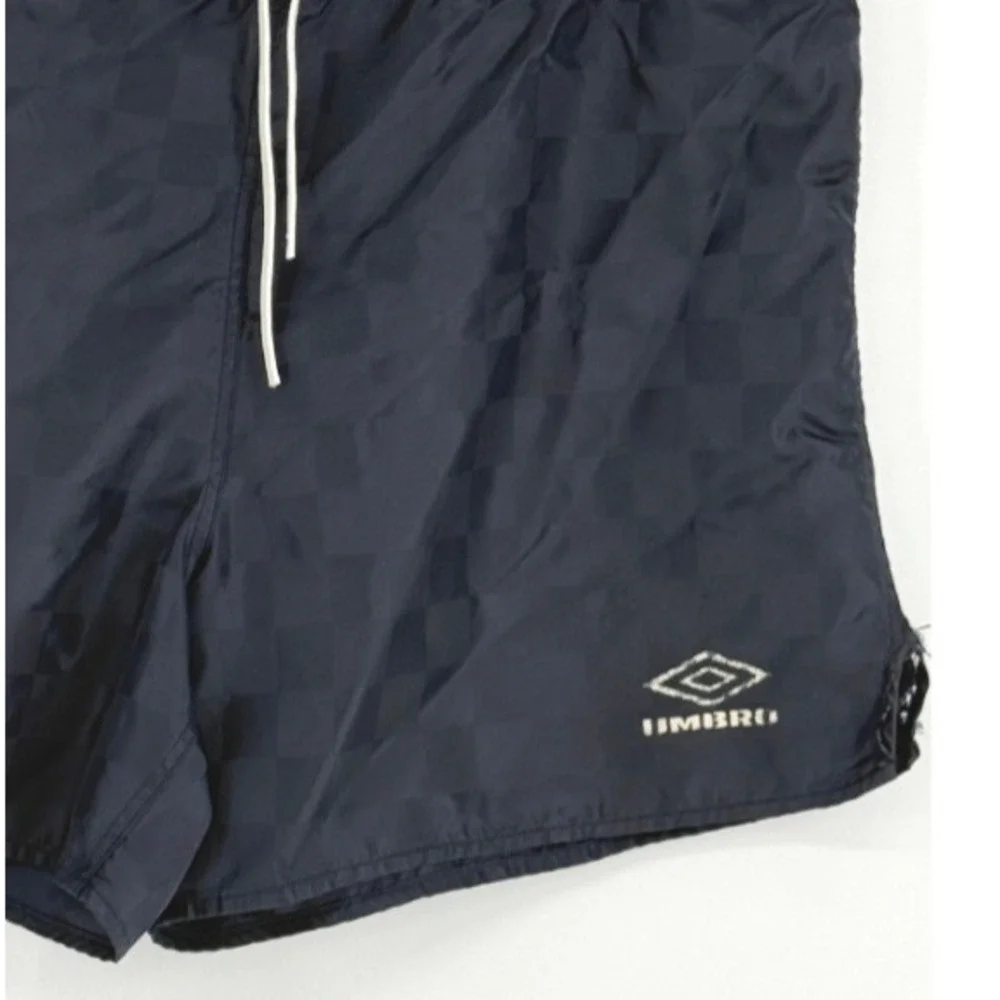 Vintage Umbro Navy Blue Checkered Soccer Shorts Made in USA Mens Large 90s Retro